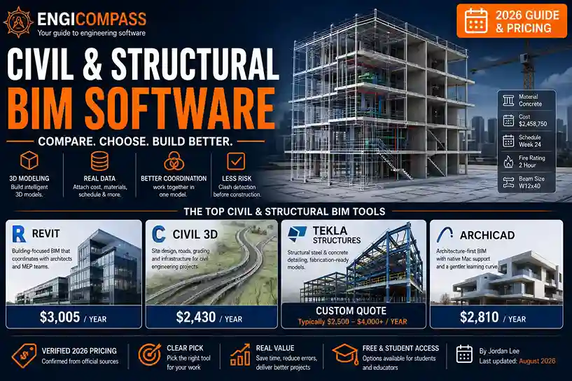 Civil and structural BIM software compared — Revit, Civil 3D, Tekla Structures, and ArchiCAD with 2026 pricing